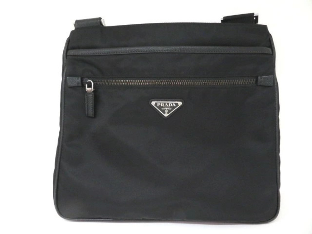 Prada Tessuto Saffiano Leather Shoulder Bag Black